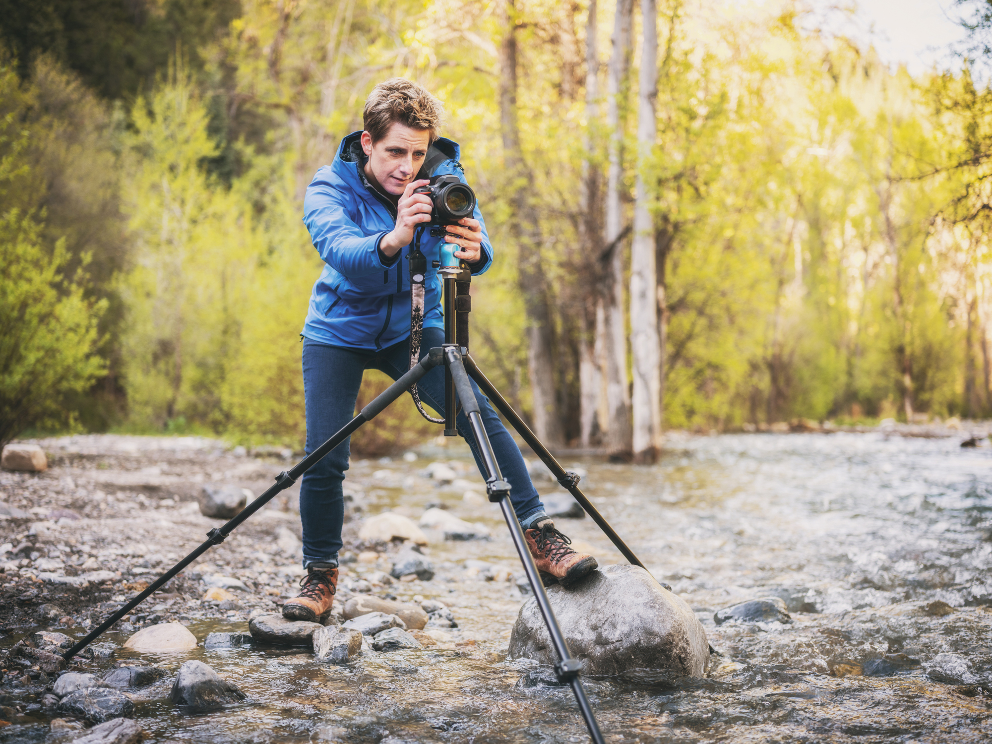 Photographer out in the woods