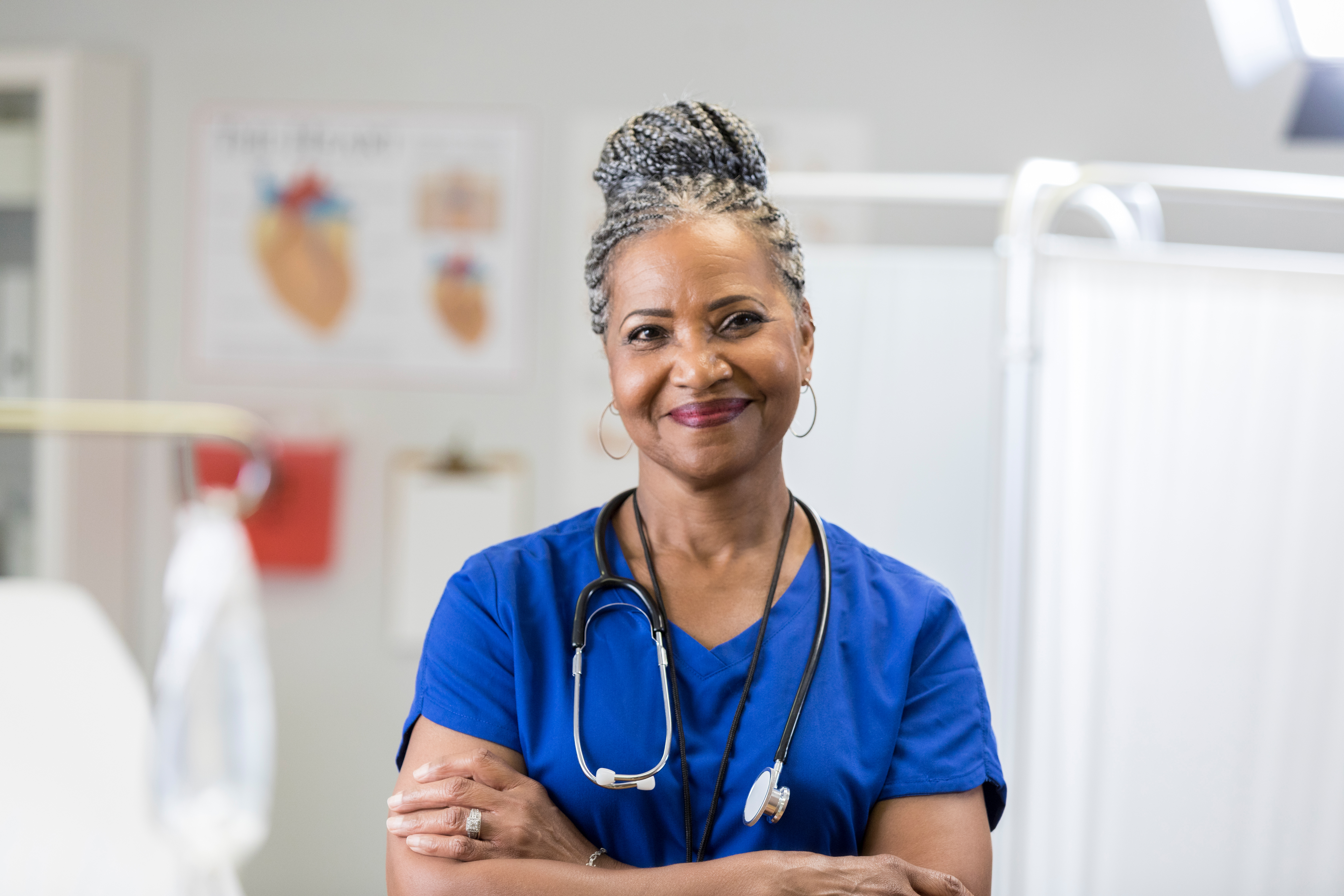 Nurse smiling while working