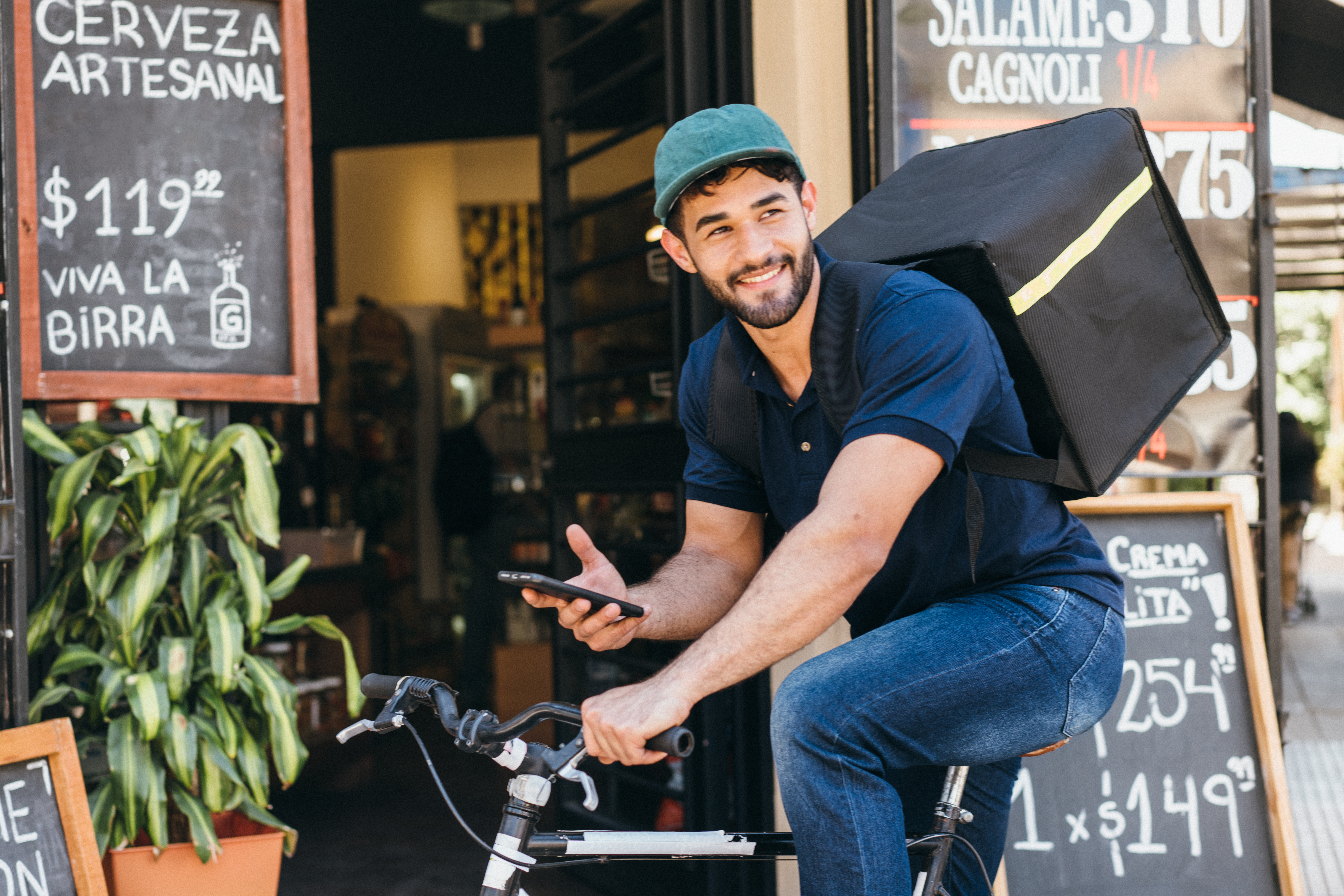 Courier using phone for next stop